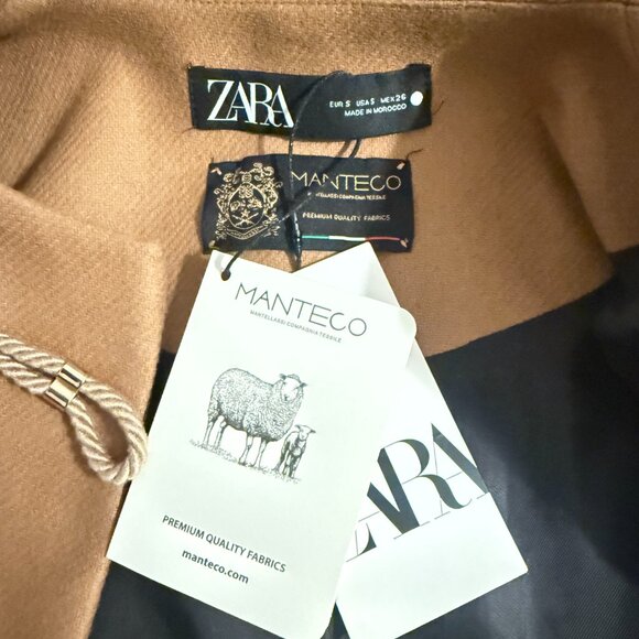 ZARA Manteco Wool Toggle Cape Jacket Coat Camel Brown Swingy Pockets small - Picture 8 of 10